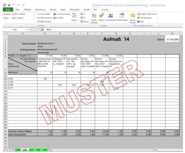 Aufmassmodul Screenshot