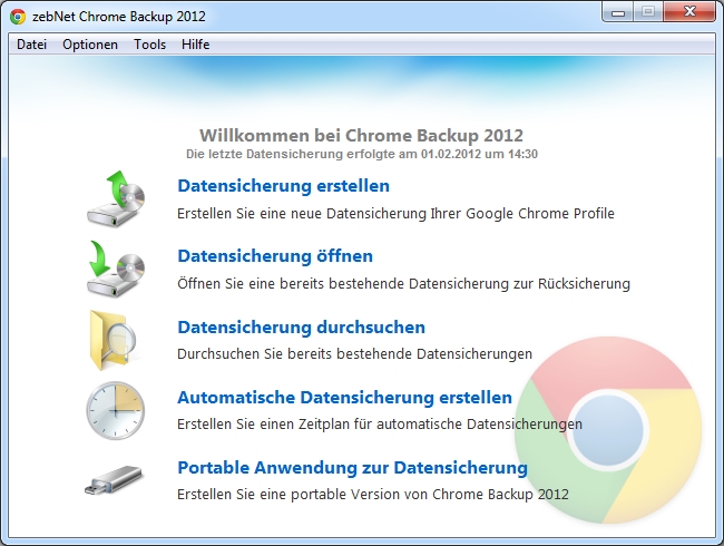 Chrome Backup 2012 Screenshot Chrome Backup 2012 Screenshot