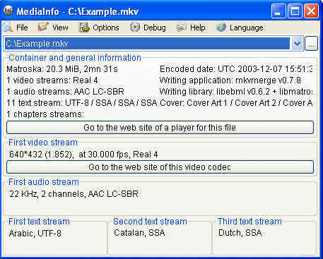 MediaInfo Screenshot MediaInfo Screenshot