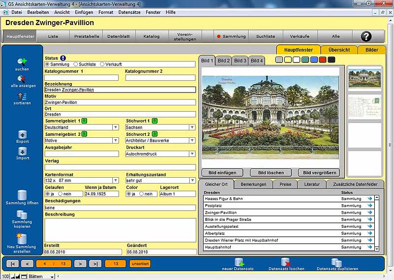 GS Ansichtskarten-Verwaltung Screenshot GS Ansichtskarten-Verwaltung Screenshot
