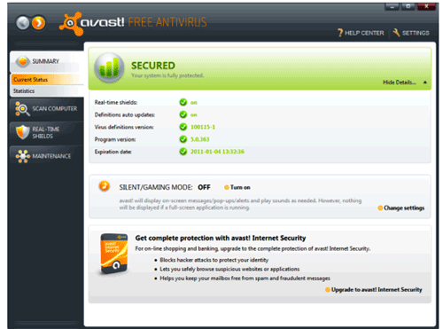 avast! Free Antivirus Screenshot avast! Free Antivirus Screenshot