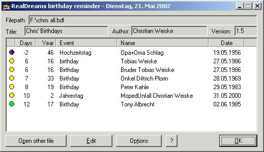 RD birthday reminder Screenshot RD birthday reminder Screenshot