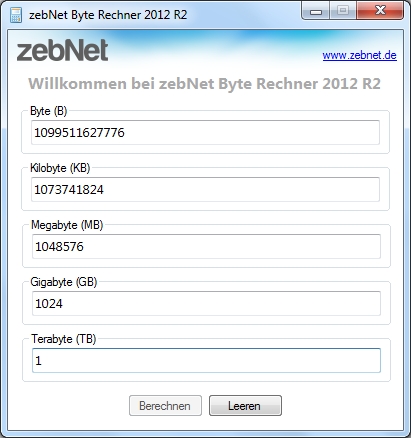 Byte Rechner Screenshot Byte Rechner Screenshot