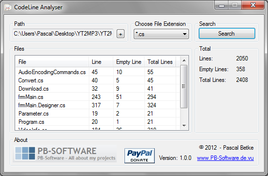 CodeLine Analyser Screenshot