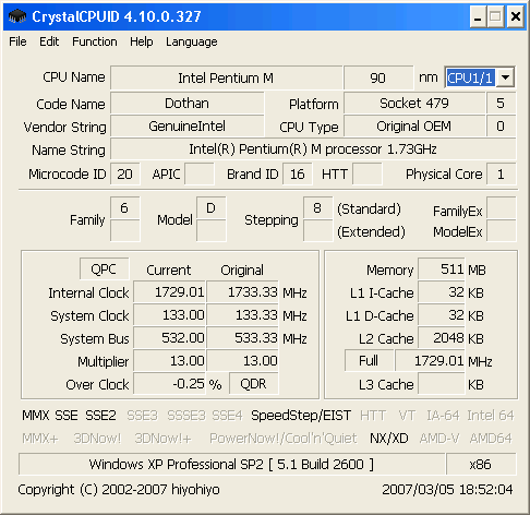 CrystalCPUID Screenshot CrystalCPUID Screenshot