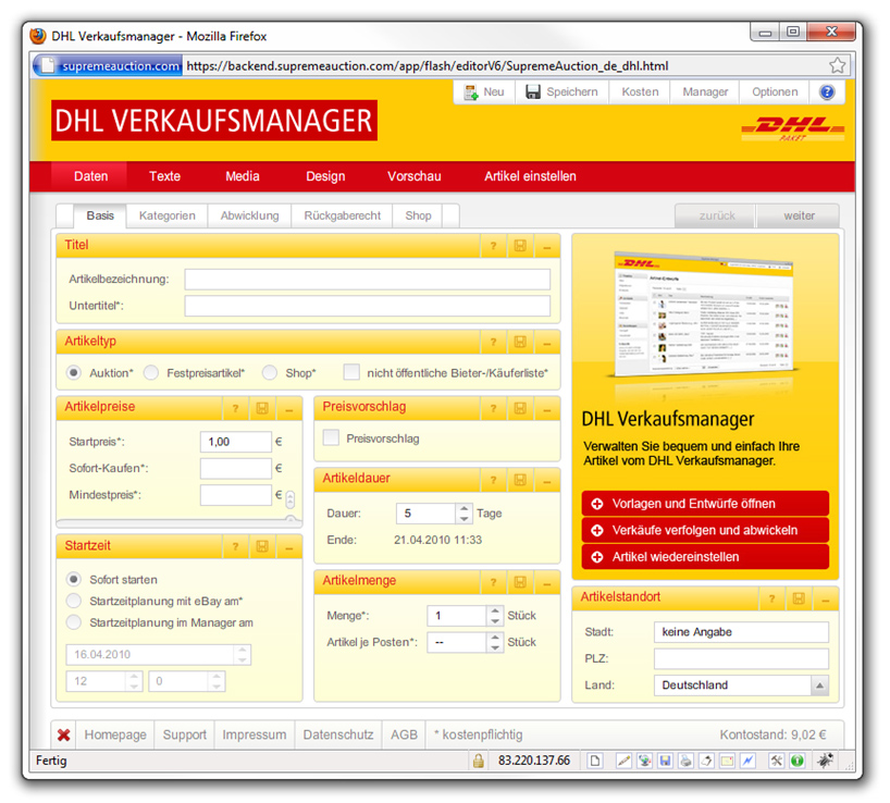 DHL Verkaufsmanager Screenshot DHL Verkaufsmanager Screenshot