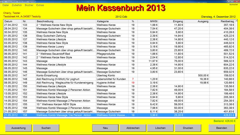 FGS - Kassenbuch Screenshot FGS - Kassenbuch Screenshot