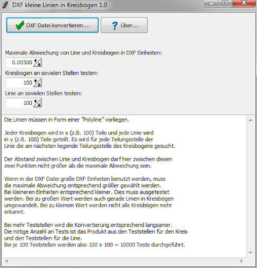 DXF kleine Linien in Kreisbögen Screenshot DXF kleine Linien in Kreisbögen Screenshot
