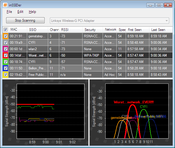 inSSIDer Screenshot