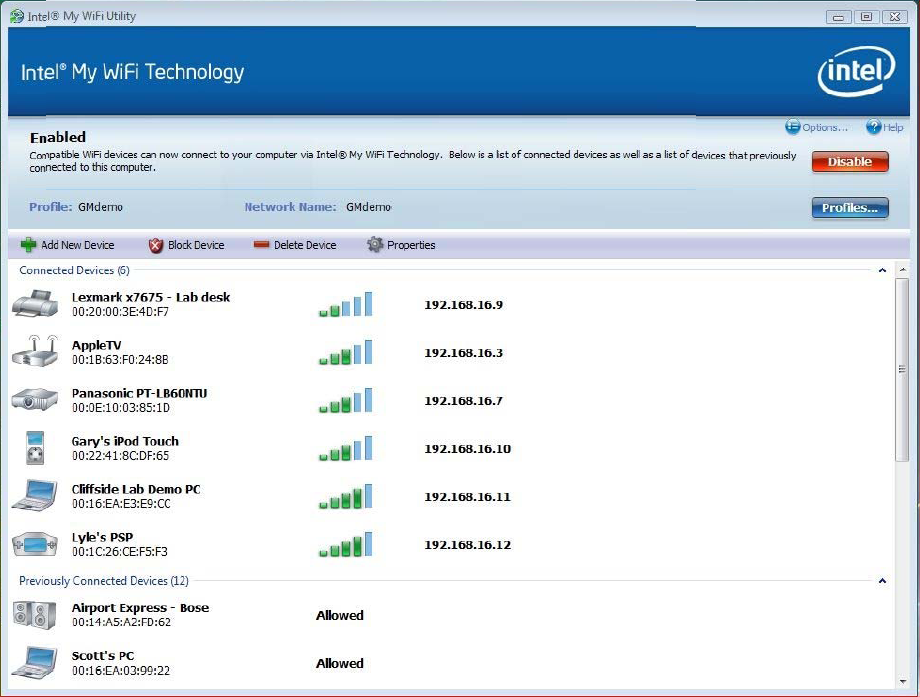Intel PROSet/Wireless Software and Drivers Screenshot Intel PROSet/Wireless Software and Drivers Screenshot