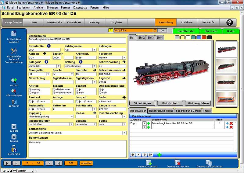GS Modellbahn-Verwaltung Screenshot GS Modellbahn-Verwaltung Screenshot