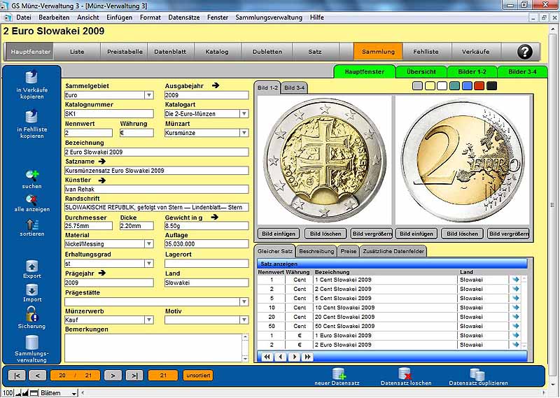 GS Münz-Verwaltung Screenshot GS Münz-Verwaltung Screenshot