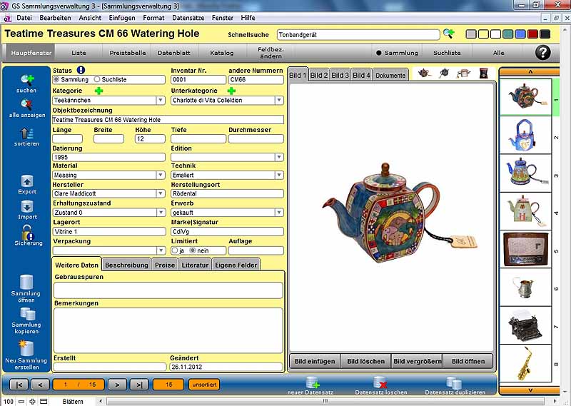 GS Sammlungsverwaltung Screenshot GS Sammlungsverwaltung Screenshot