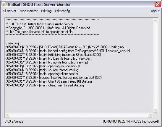 SHOUTcast Server Screenshot SHOUTcast Server Screenshot